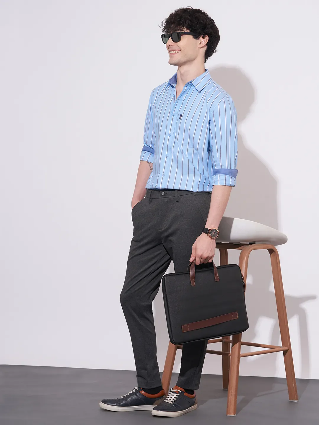 Blue Regular Fit Regular Collar Men's Shirt by Being Human Clothing - Image 4