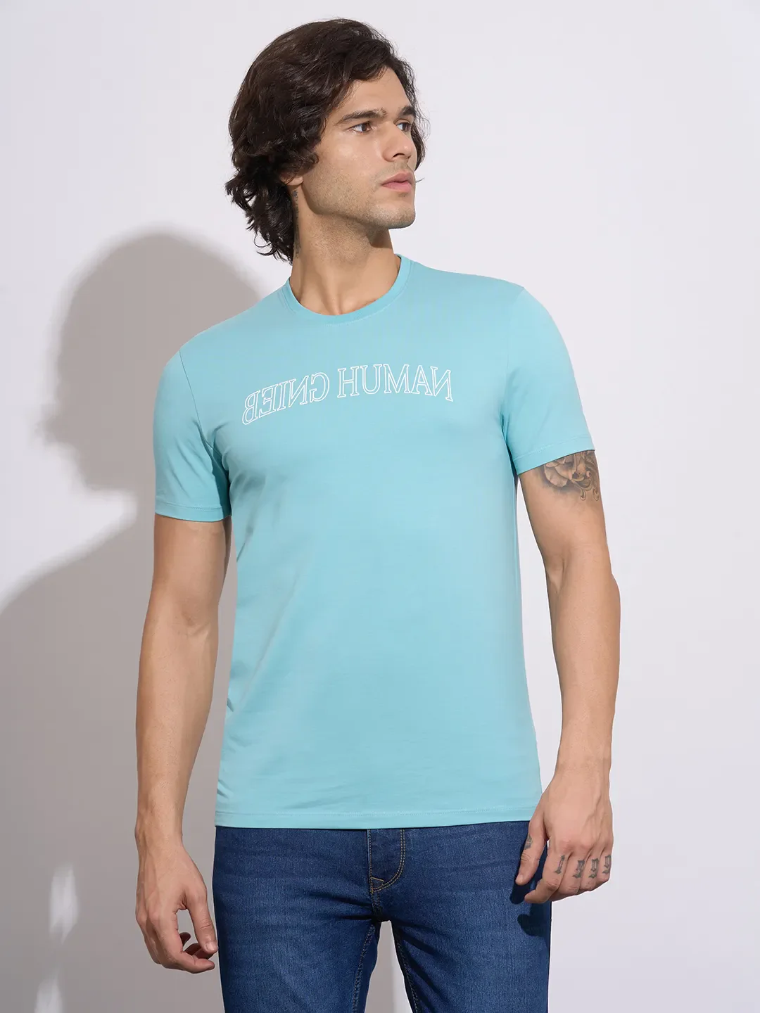 Blue Moderno Fit Men's Short Sleeves T-Shirt by Being Human Clothing
