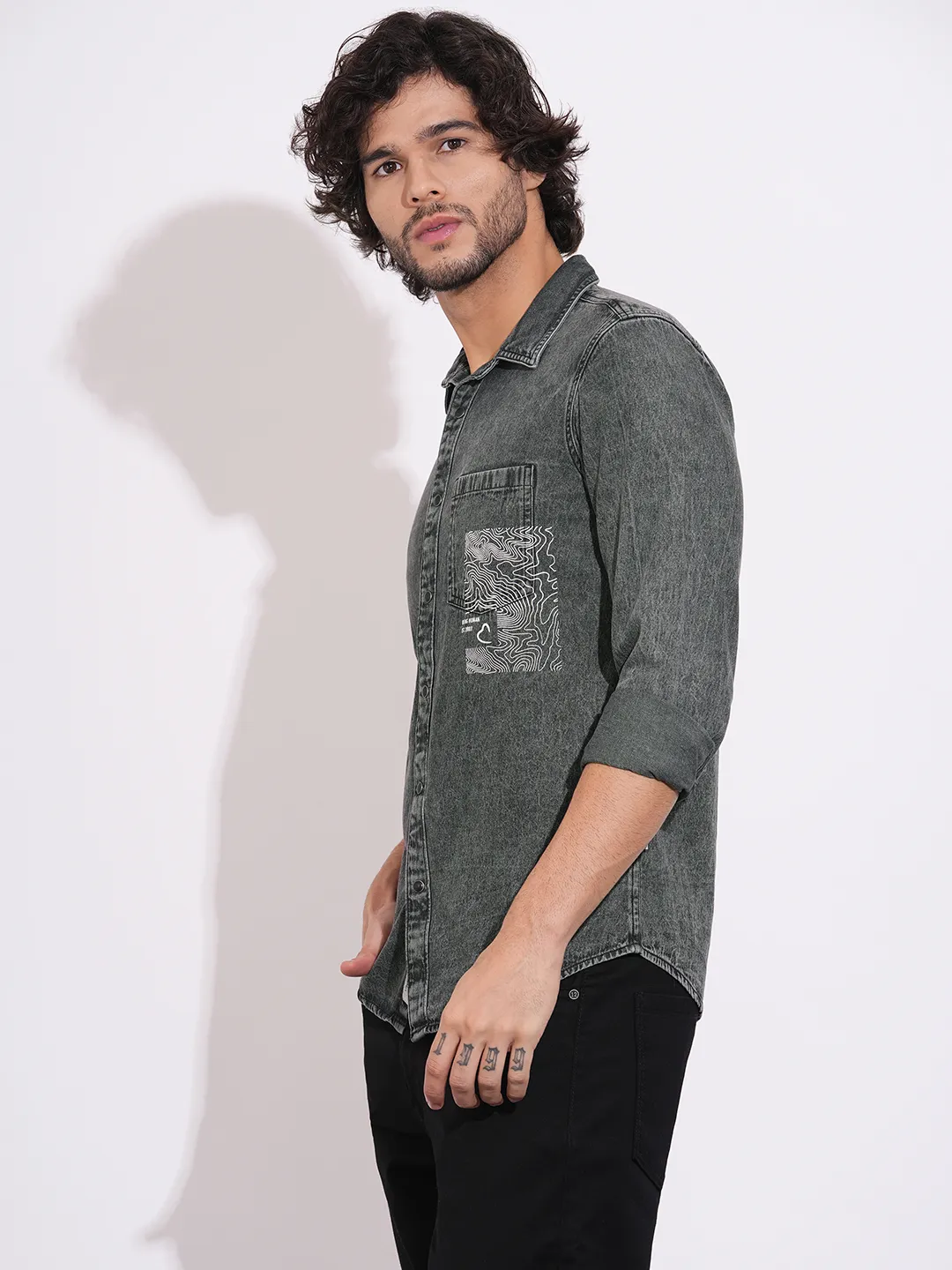 Black Regular Fit Regular Collar Men's Shirt by Being Human Clothing - Image 2