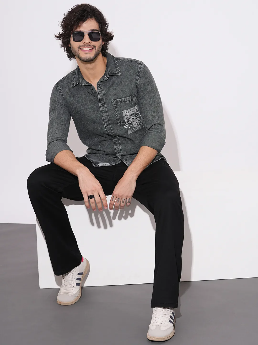 Black Regular Fit Regular Collar Men's Shirt by Being Human Clothing - Image 4
