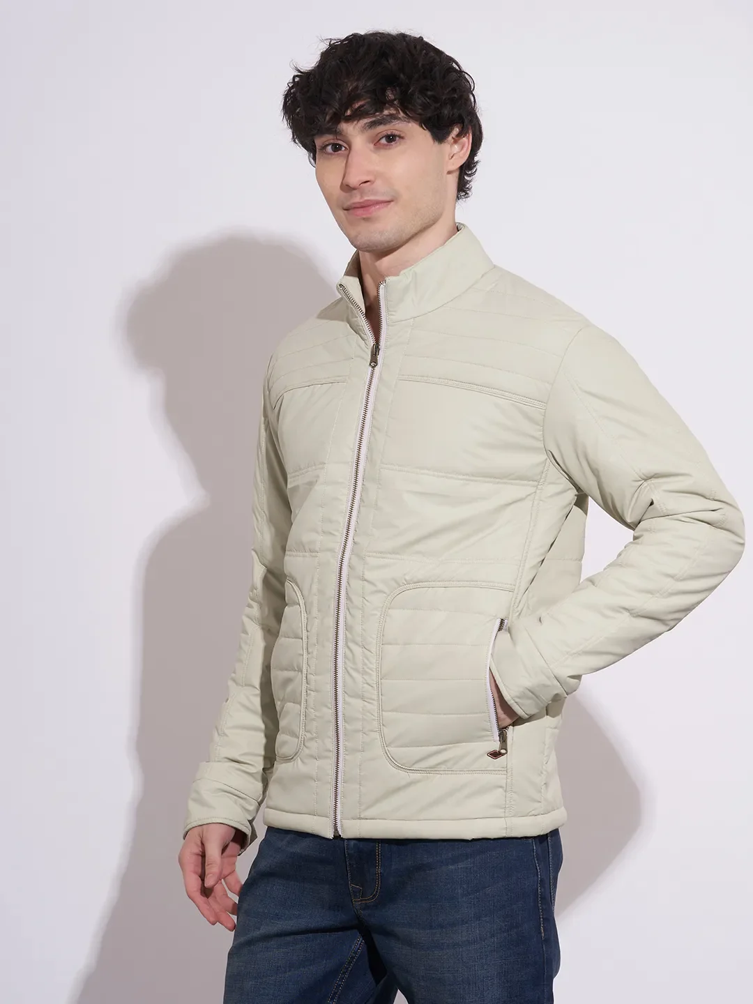 Beige Regular Fit Long Sleeves Polyester Men's Jacket by Being Human Clothing - Image 2