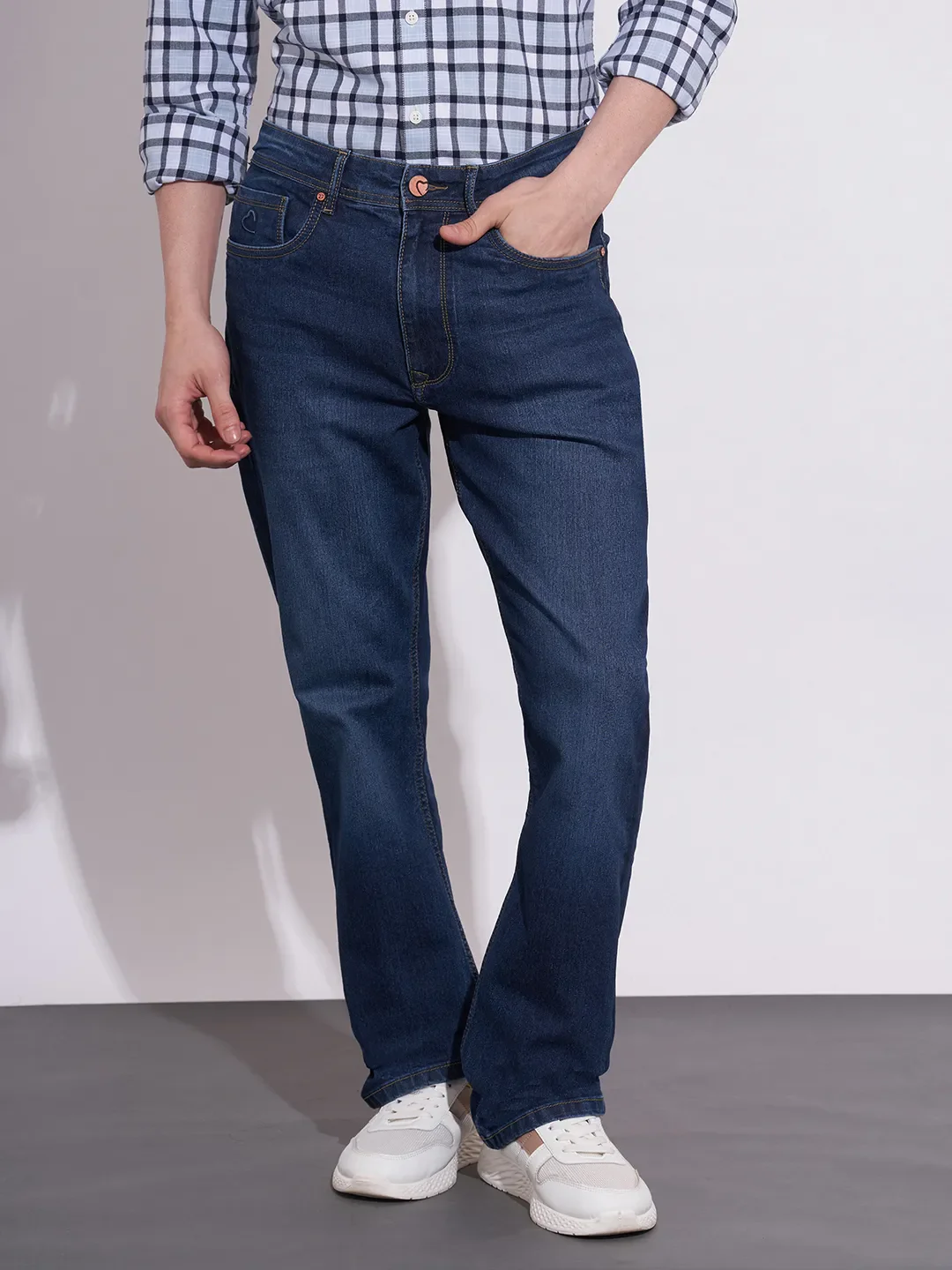 Dark Blue Boot Cut Fit Denims For Men By Being Human Clothing