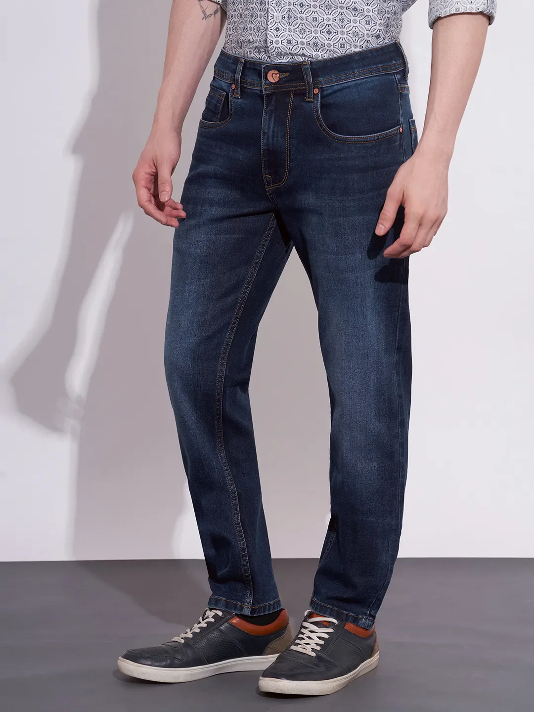 Dark Blue Cropped Fit Denims For Men By Being Human Clothing - Image 2