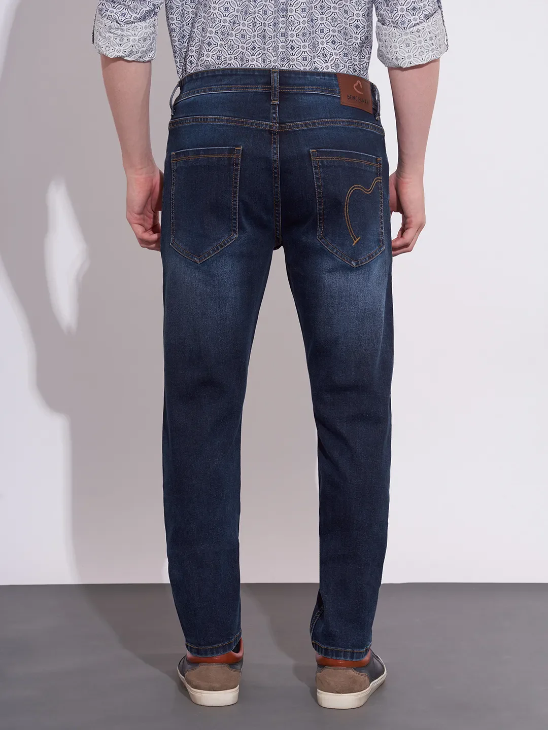 Dark Blue Cropped Fit Denims For Men By Being Human Clothing - Image 3
