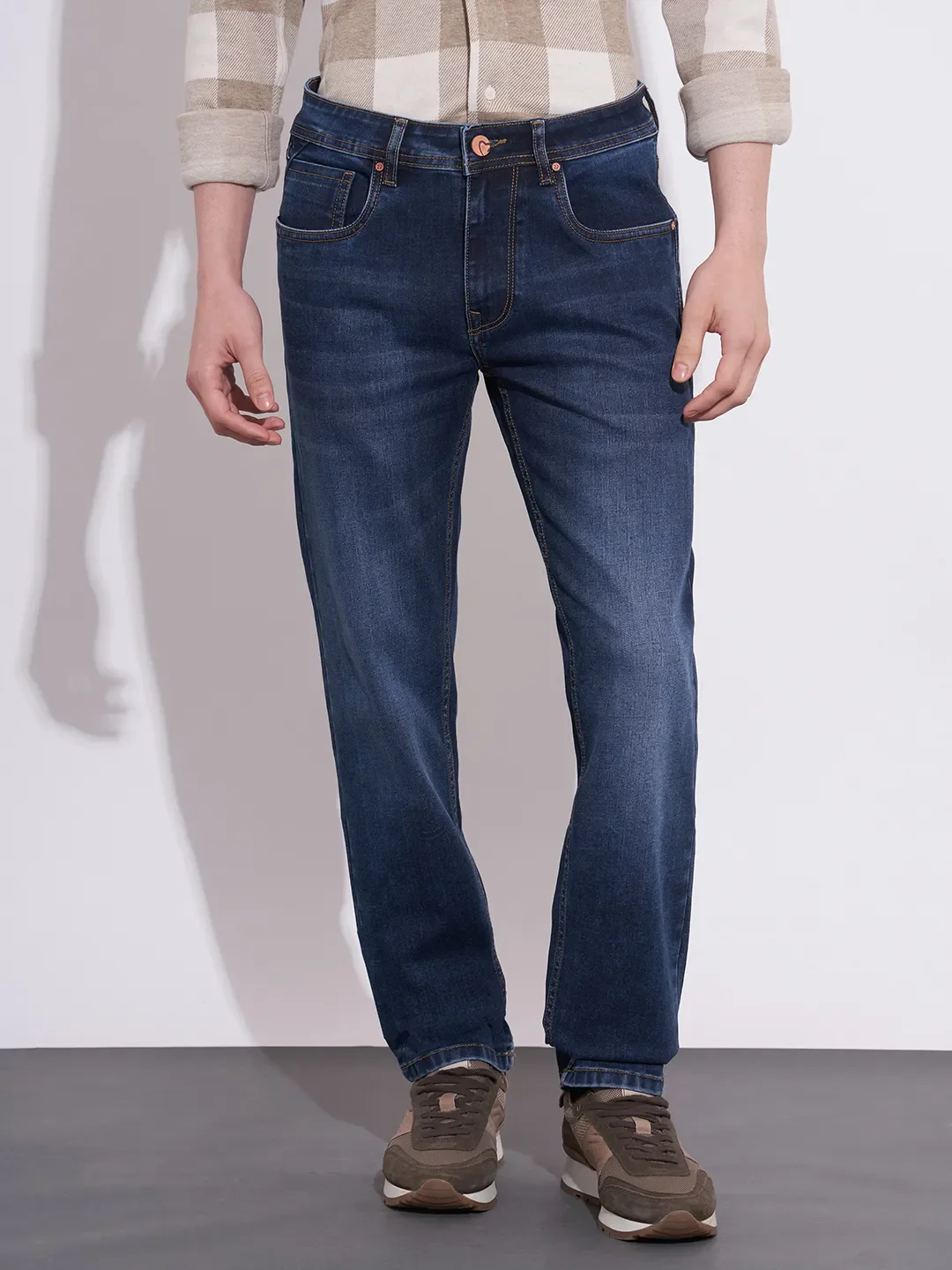 Dark Blue Straight Fit Denims For Men By Being Human Clothing
