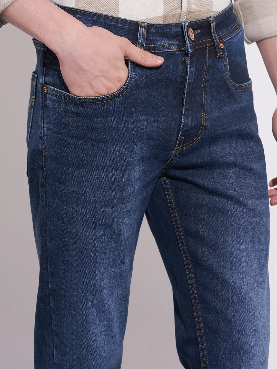 Dark Blue Straight Fit Denims For Men By Being Human Clothing - Image 5