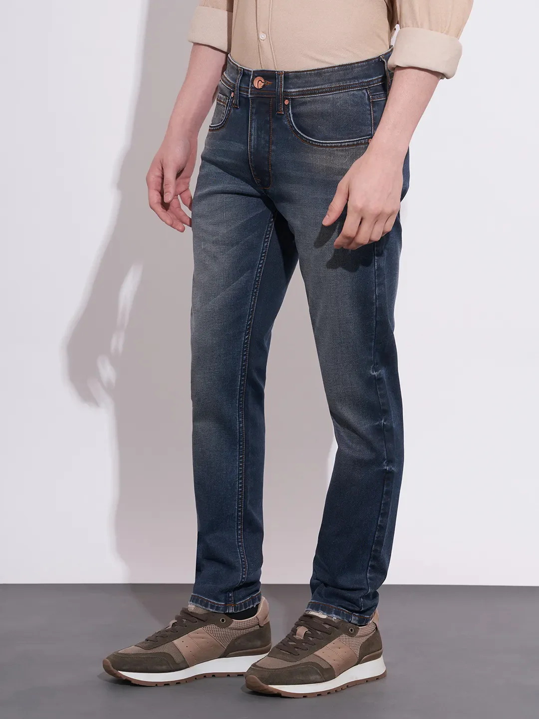 Dark Blue Straight Fit Denims For Men By Being Human Clothing - Image 2