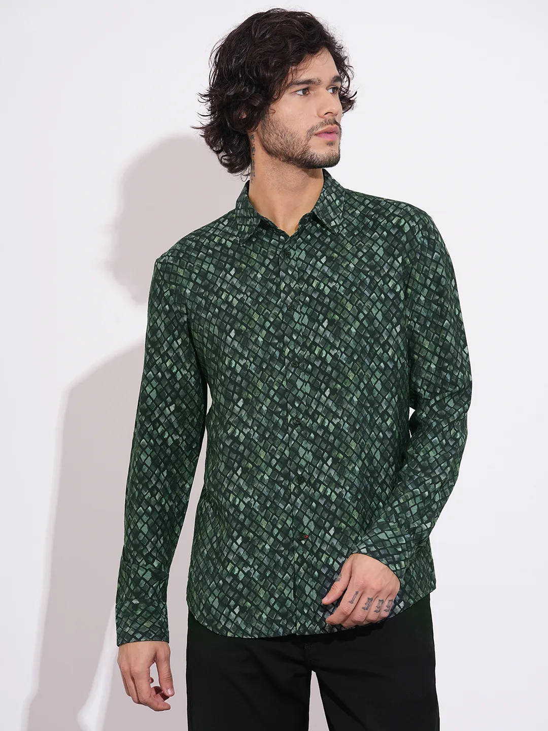 Black Moderno Fit Regular Collar Long Sleeves Viscose Blend Men's Shirt by Being Human Clothing