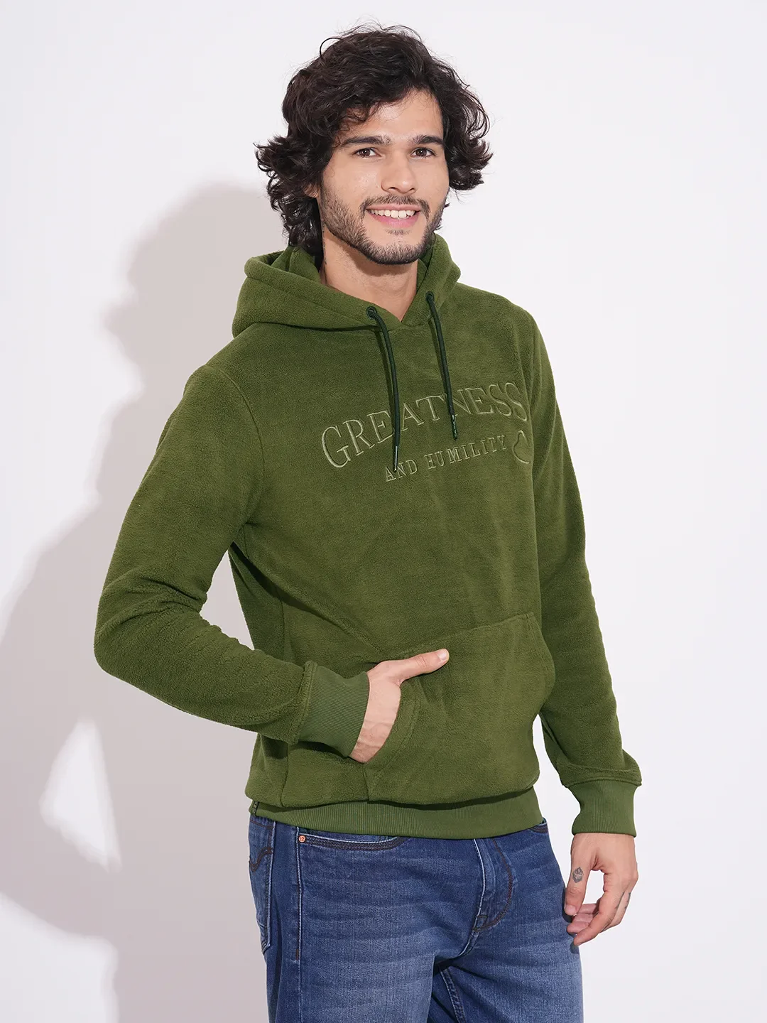 Green Regular Fit  Long Sleeves Men's Hoodie by Being Human Clothing - Image 2
