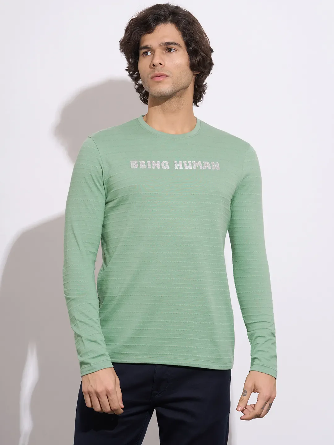 Green Moderno Fit Men's Long Sleeves T-Shirt by Being Human Clothing