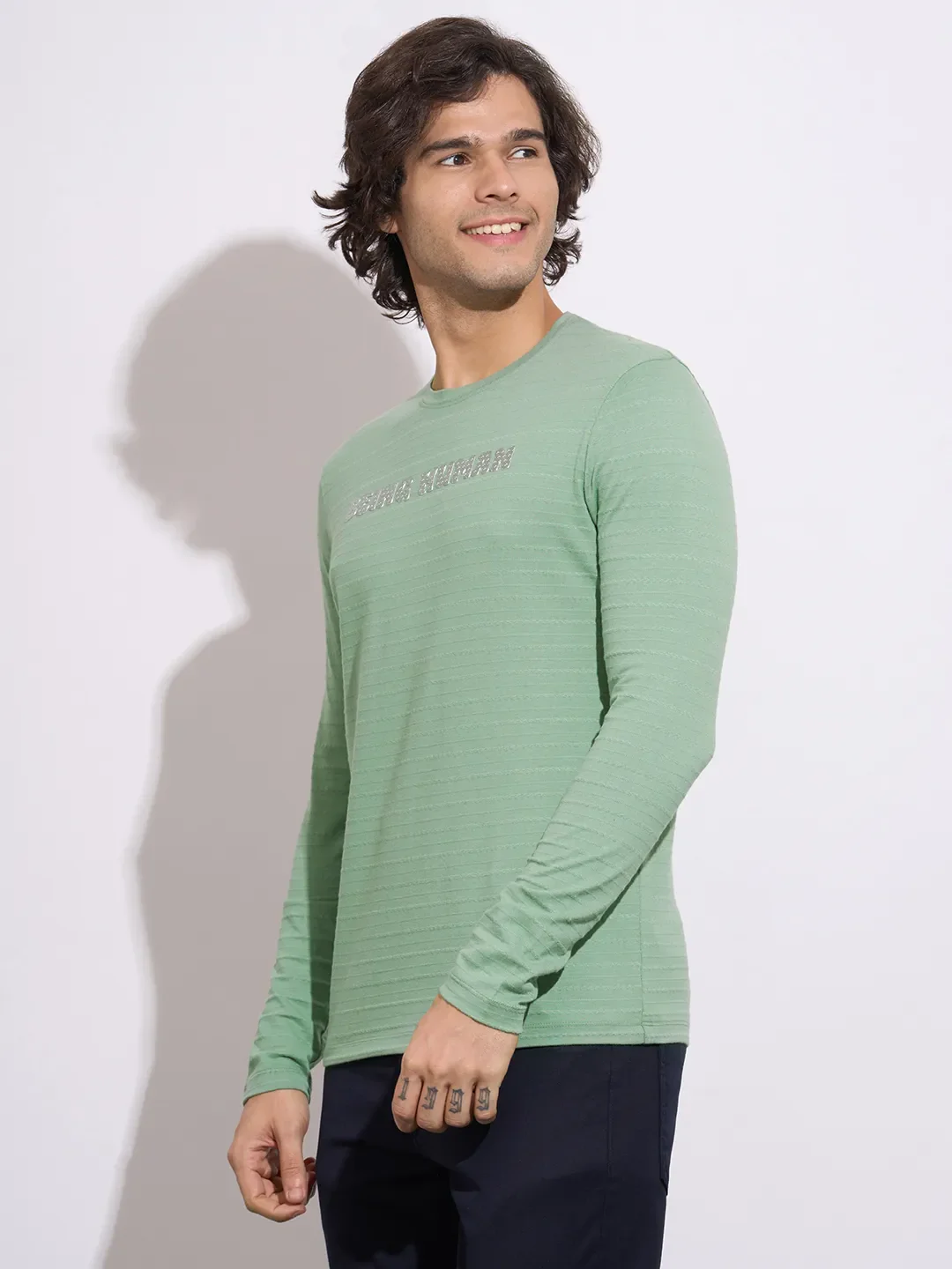 Green Moderno Fit Men's Long Sleeves T-Shirt by Being Human Clothing - Image 2