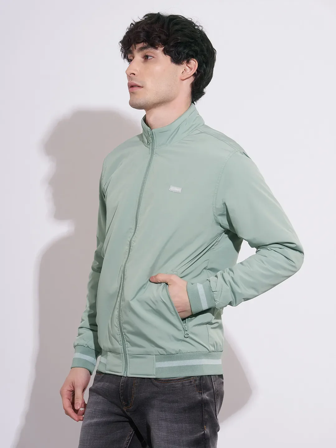 Green Regular Fit Long Sleeves Polyester Men's Jacket by Being Human Clothing - Image 2