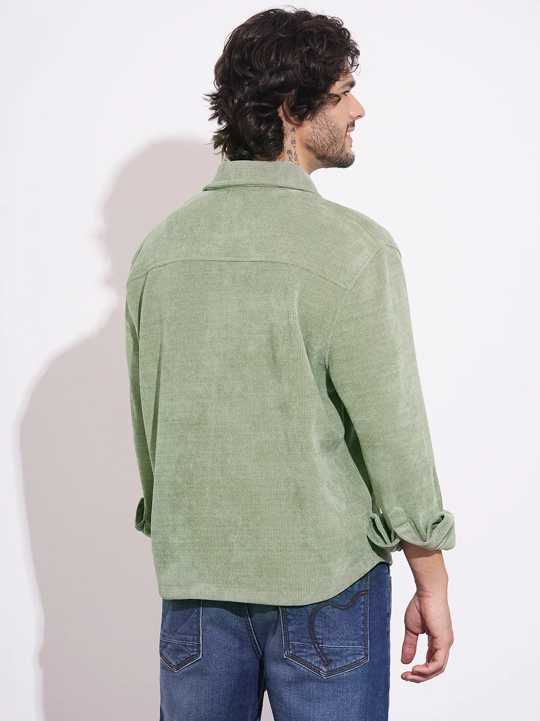 Grey Moderno Fit Regular Collar Long Sleeves Men's Shacket by Being Human Clothing - Image 3