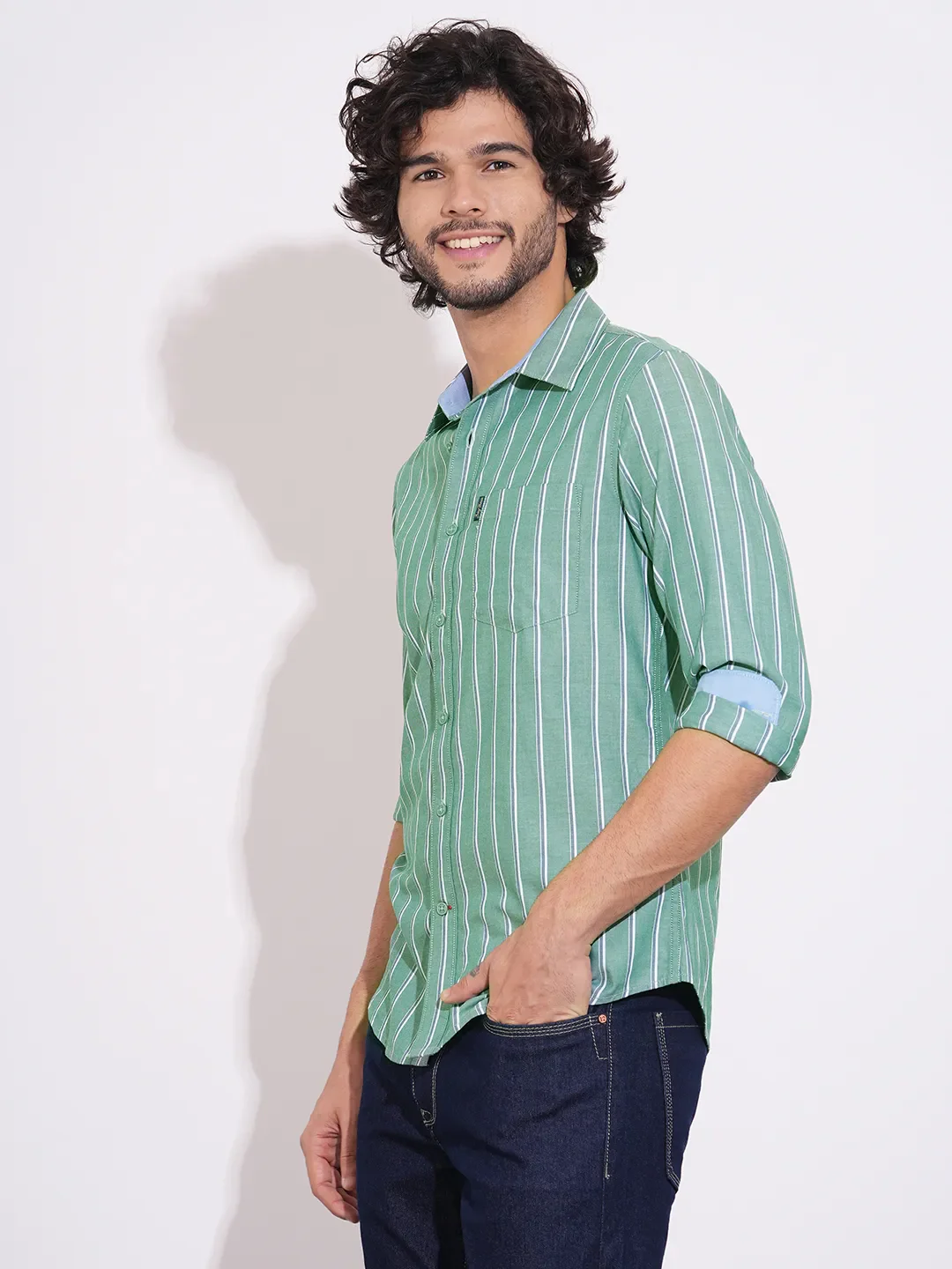 Green Regular Fit Regular Collar Men's Shirt by Being Human Clothing - Image 2