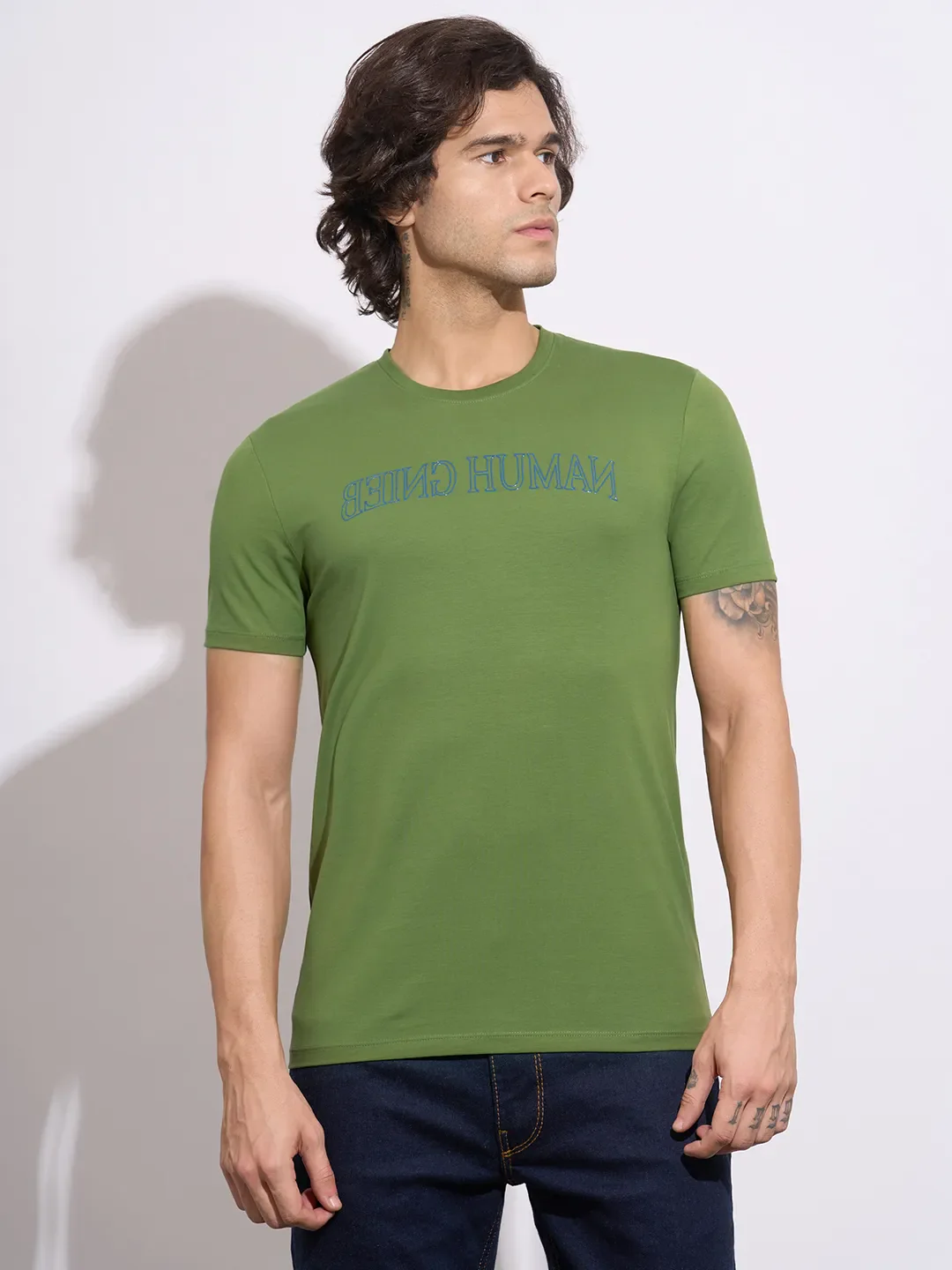 Green Moderno Fit Round Neck Men's T-Shirt by Being Human Clothing