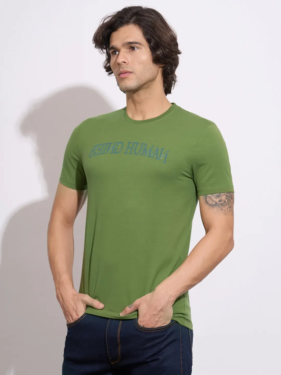 Green Moderno Fit Round Neck Men's T-Shirt by Being Human Clothing - Image 2