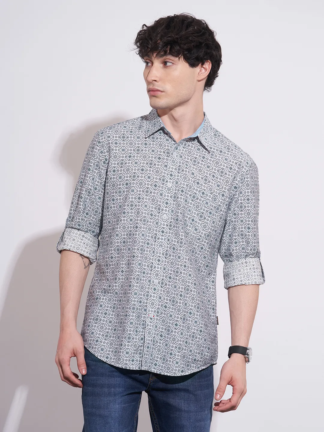 Grey Moderno Fit Regular Collar Men's Shirt by Being Human Clothing