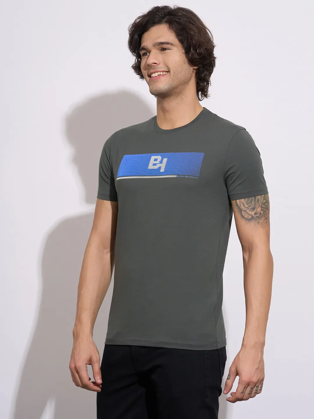 Grey Moderno Fit Round Neck Men's T-Shirt by Being Human Clothing - Image 2