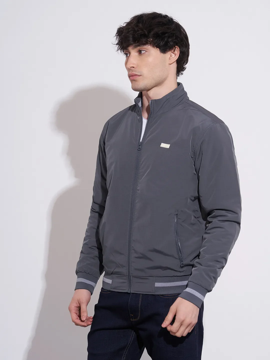Grey Regular Fit Long Sleeves Polyester Men's Jacket by Being Human Clothing - Image 2