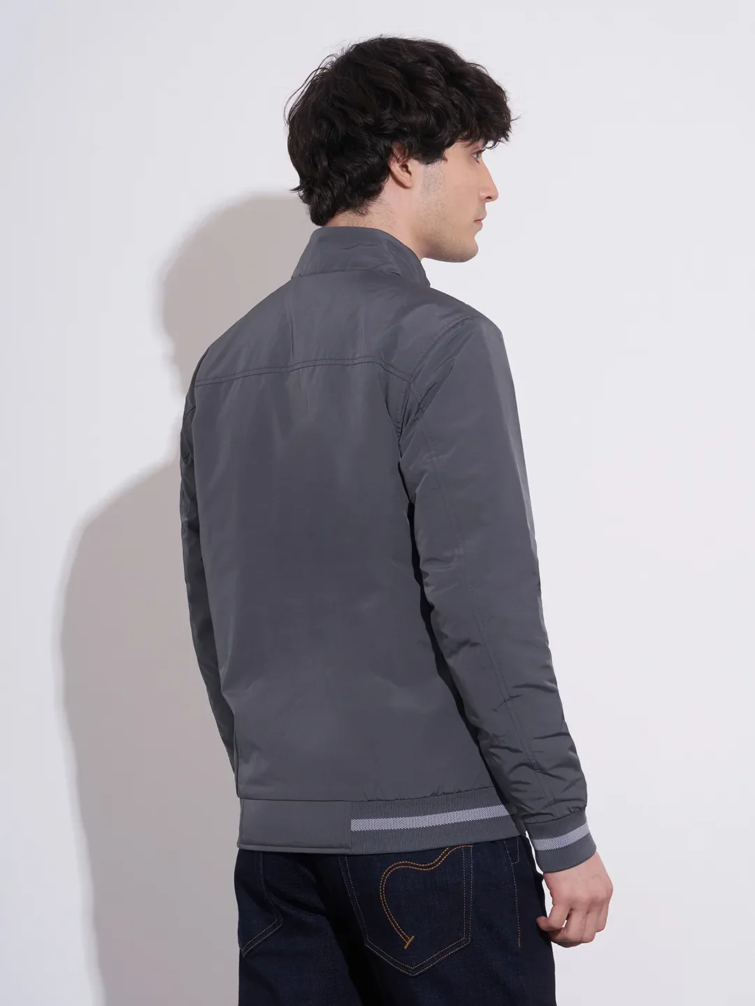Grey Regular Fit Long Sleeves Polyester Men's Jacket by Being Human Clothing - Image 3