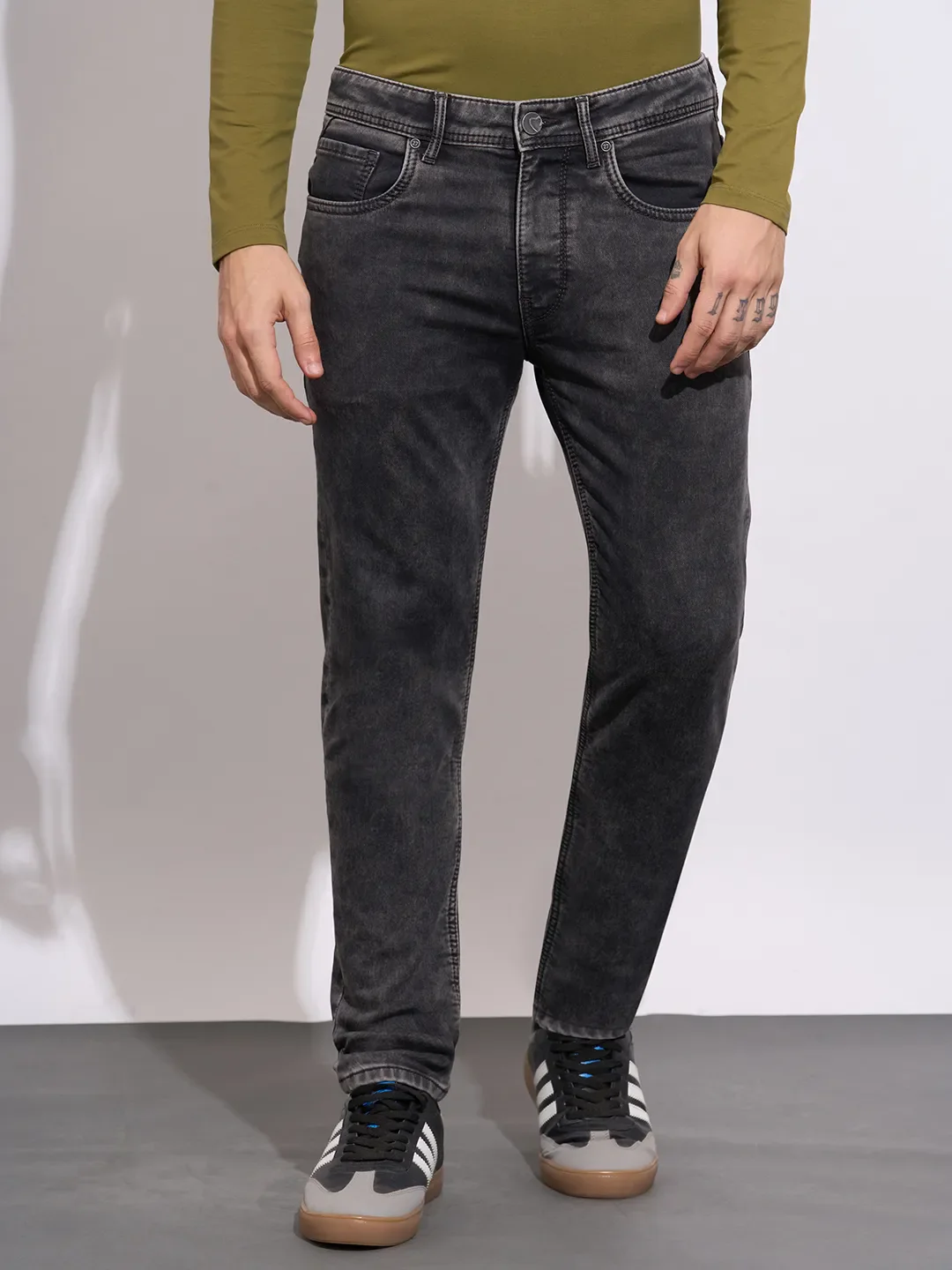 Grey Cropped Fit Denims For Men By Being Human Clothing