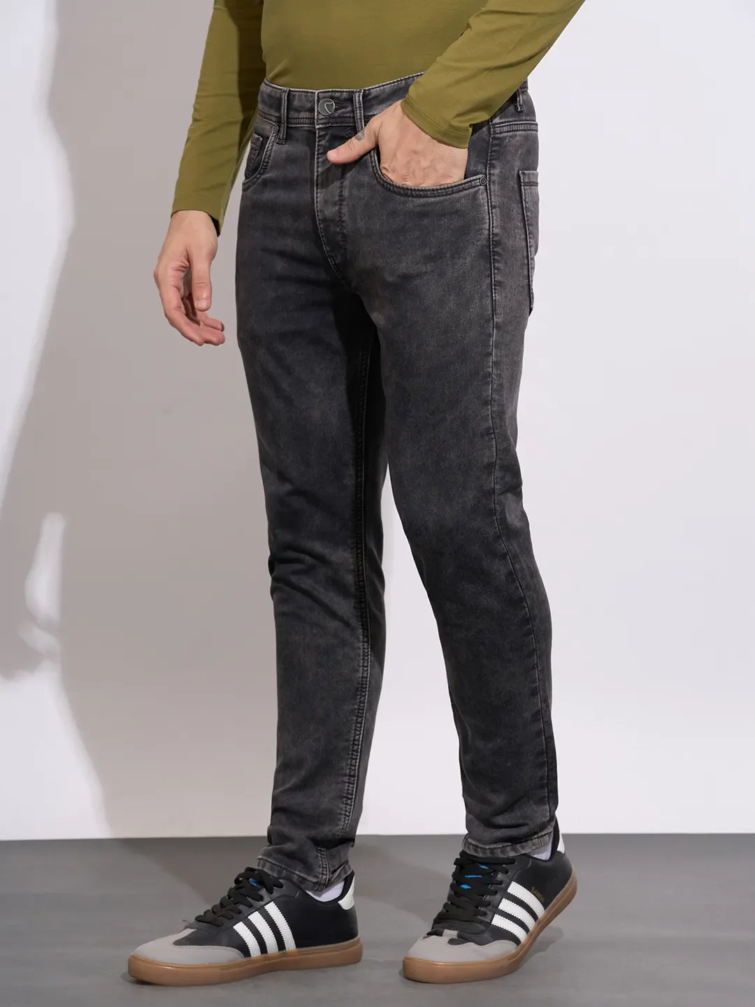 Grey Cropped Fit Denims For Men By Being Human Clothing - Image 2