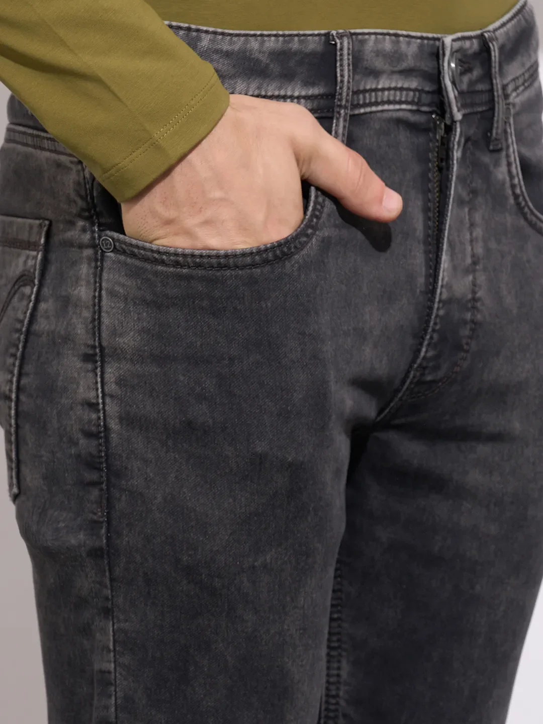 Grey Cropped Fit Denims For Men By Being Human Clothing - Image 5