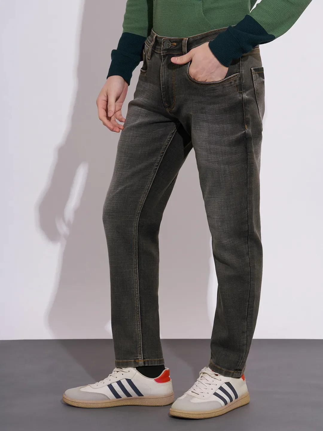Grey Skinny Fit Cotton Blend Men's Denims by Being Human Clothing - Image 2