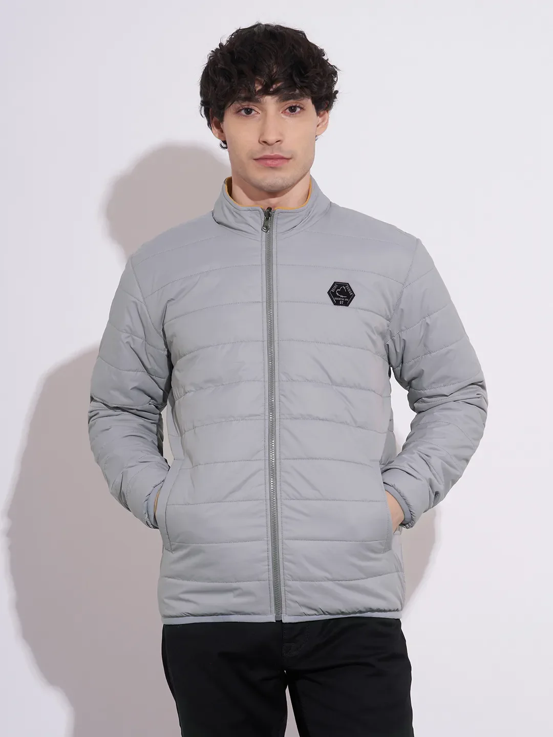 Grey Regular Fit Long Sleeves Polyester Men's Jacket by Being Human Clothing