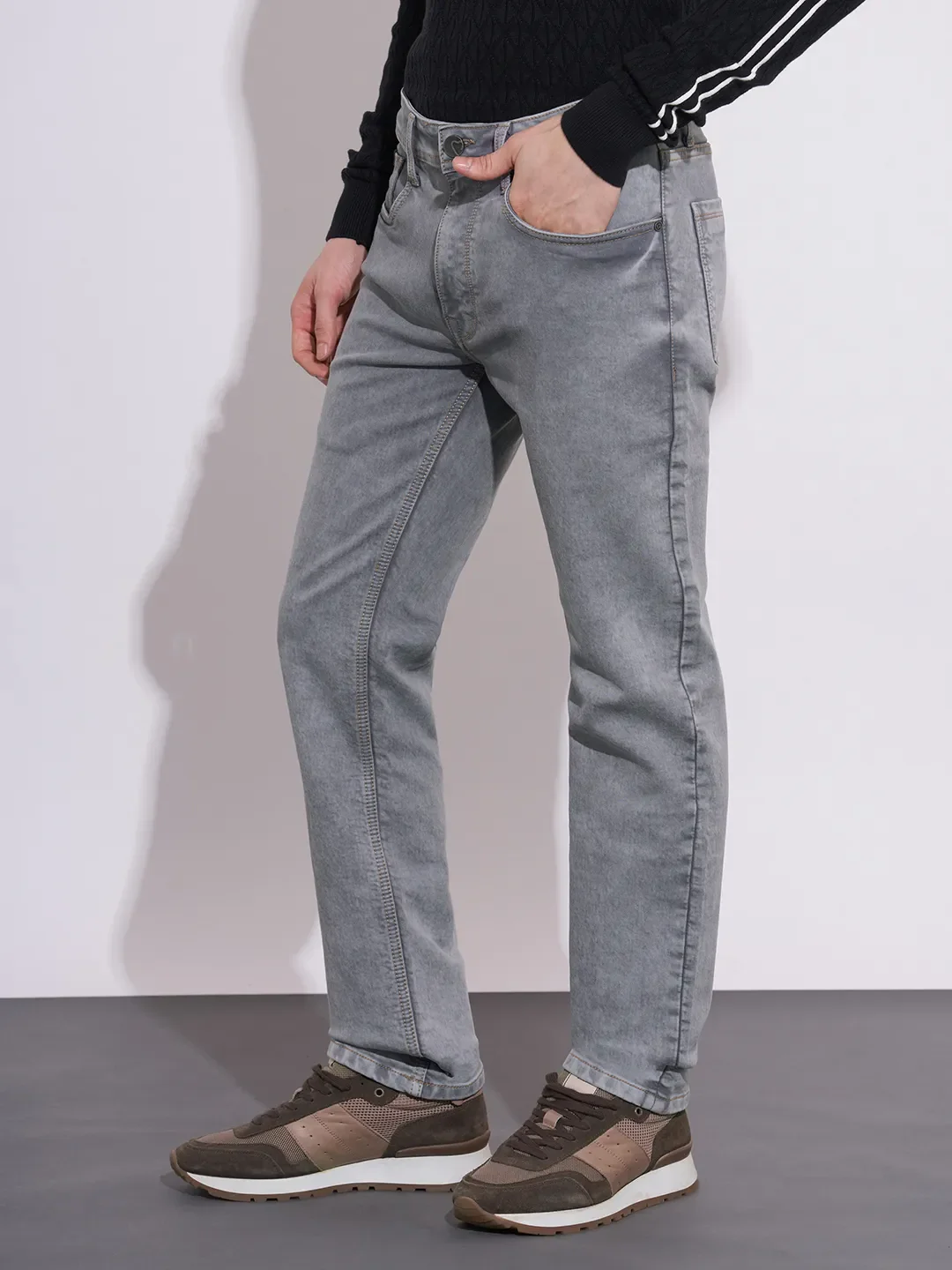 Grey Straight Fit Cotton Blend Men's Denims by Being Human Clothing - Image 2