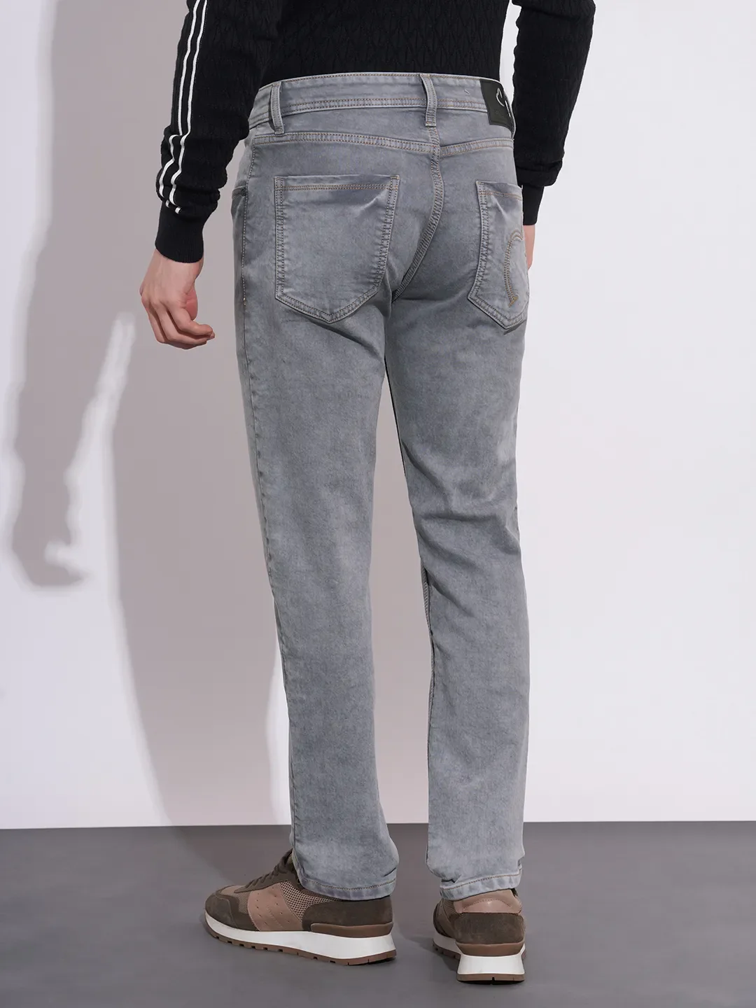 Grey Straight Fit Cotton Blend Men's Denims by Being Human Clothing - Image 3