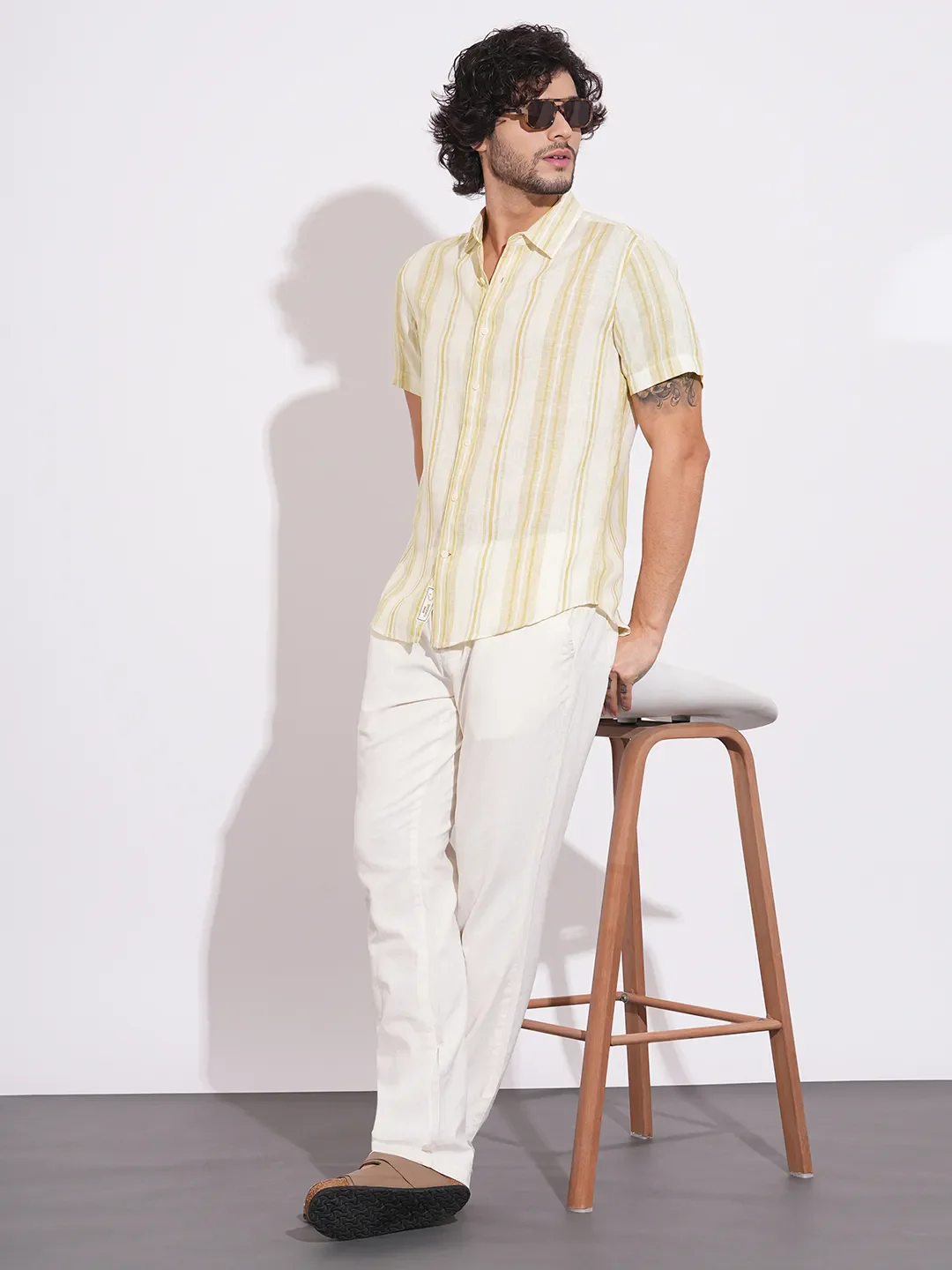 Khaki Regular Fit Regular Collar Men's Shirt by Being Human Clothing - Image 4