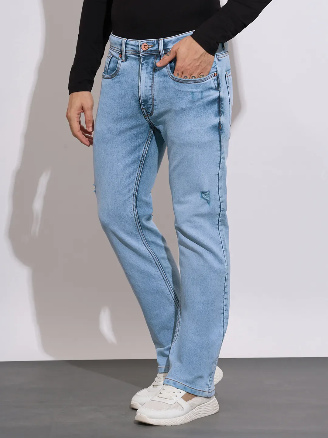 Light Blue Boot Cut Fit Denims For Men By Being Human Clothing - Image 2