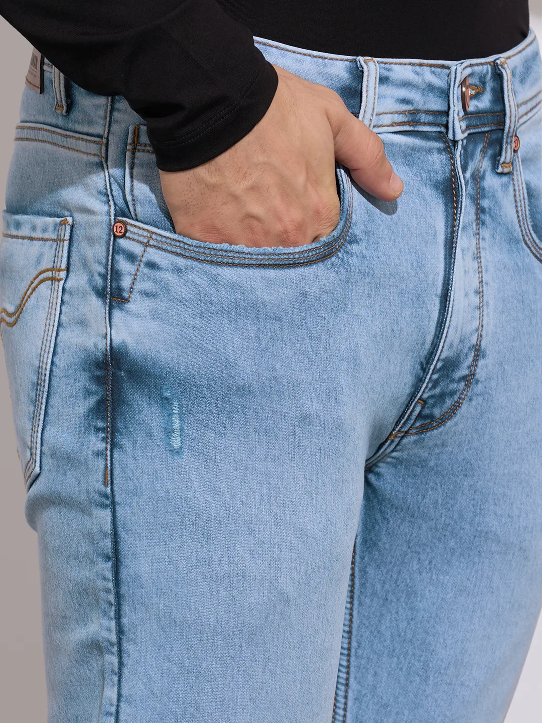 Light Blue Boot Cut Fit Denims For Men By Being Human Clothing - Image 5