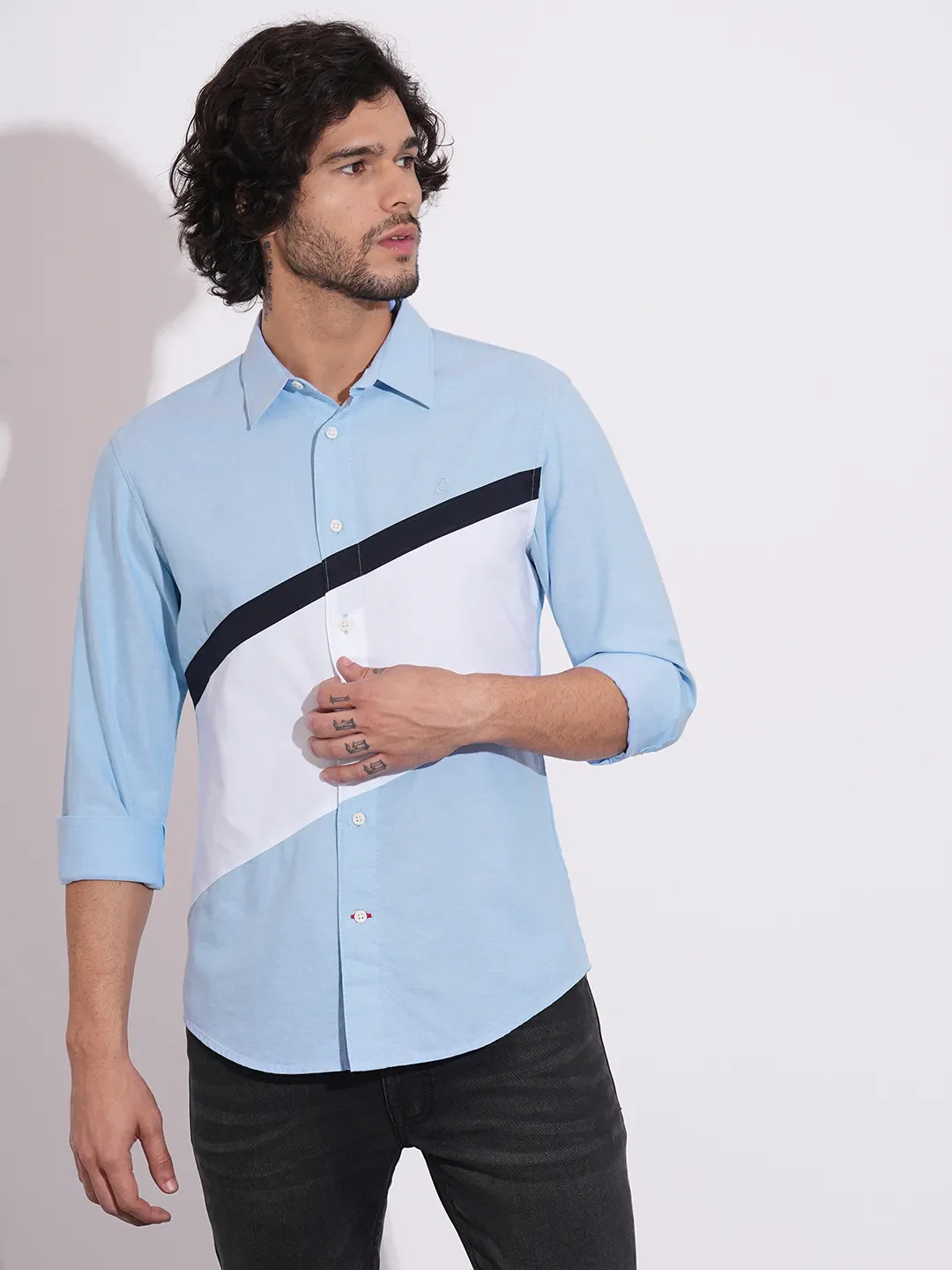 Light Blue Moderno Fit Regular Collar Men's Shirt by Being Human Clothing