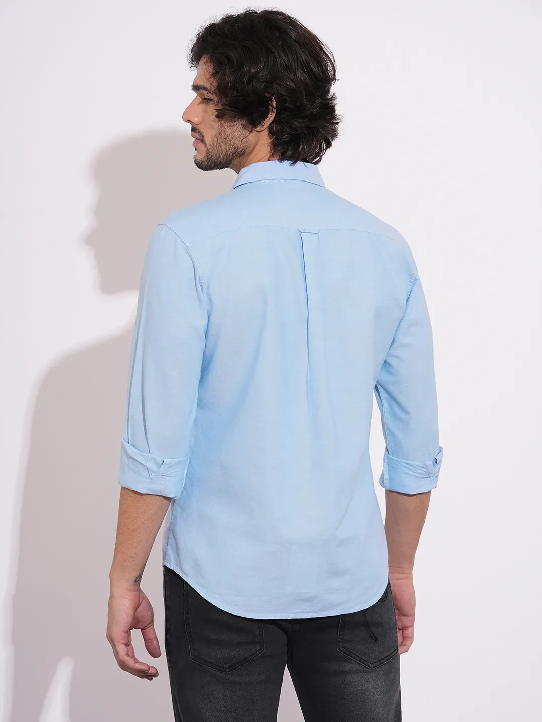Light Blue Moderno Fit Regular Collar Men's Shirt by Being Human Clothing - Image 3