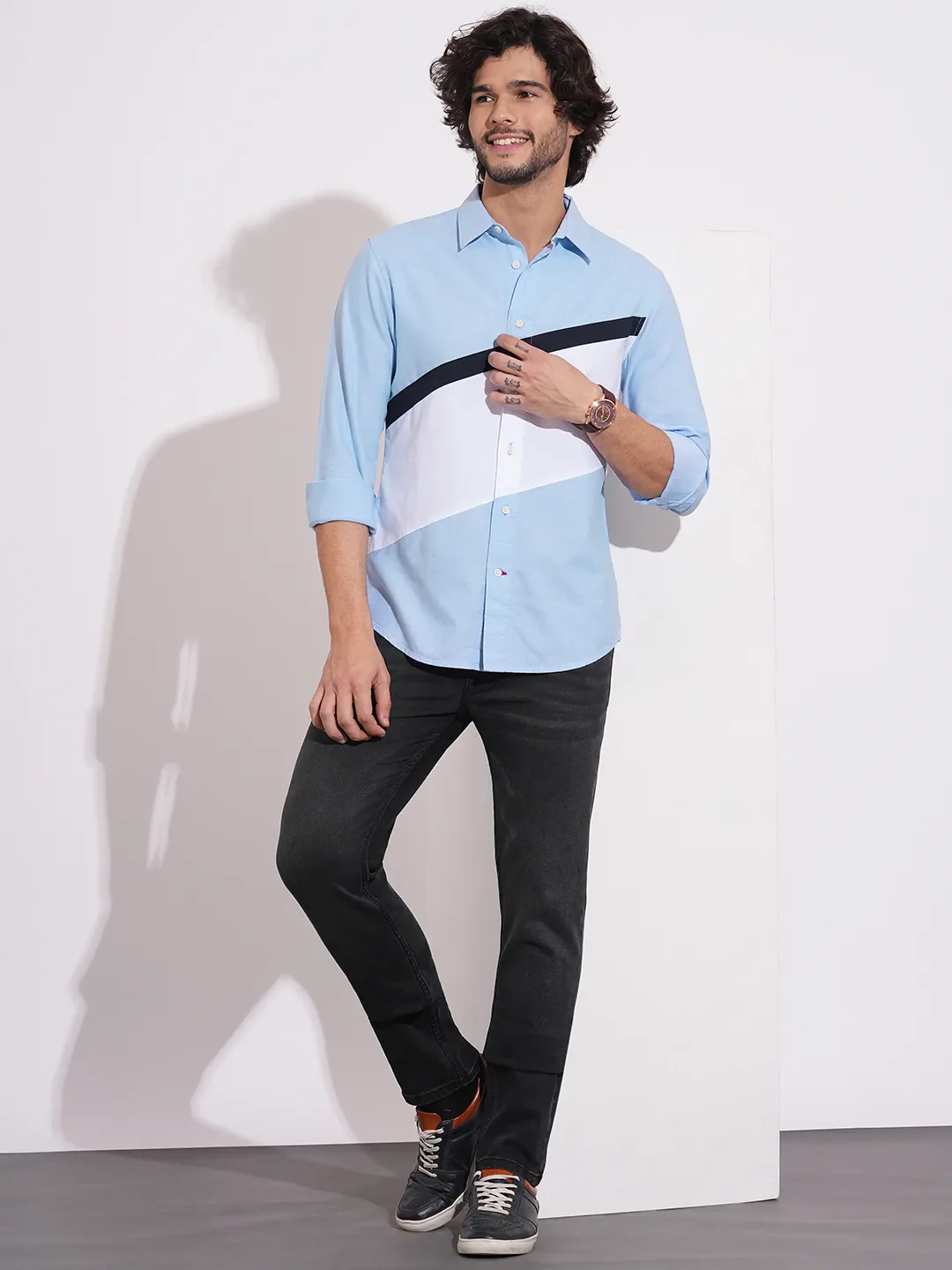 Light Blue Moderno Fit Regular Collar Men's Shirt by Being Human Clothing - Image 4