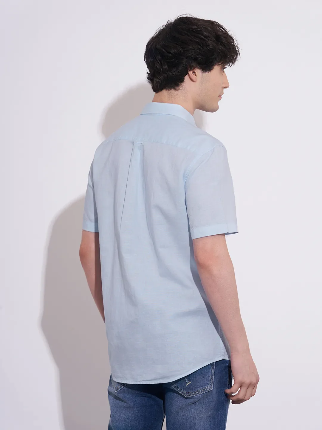 Blue Moderno Fit Regular Collar Short Sleeves Cotton Blend Men's Shirt by Being Human Clothing - Image 3