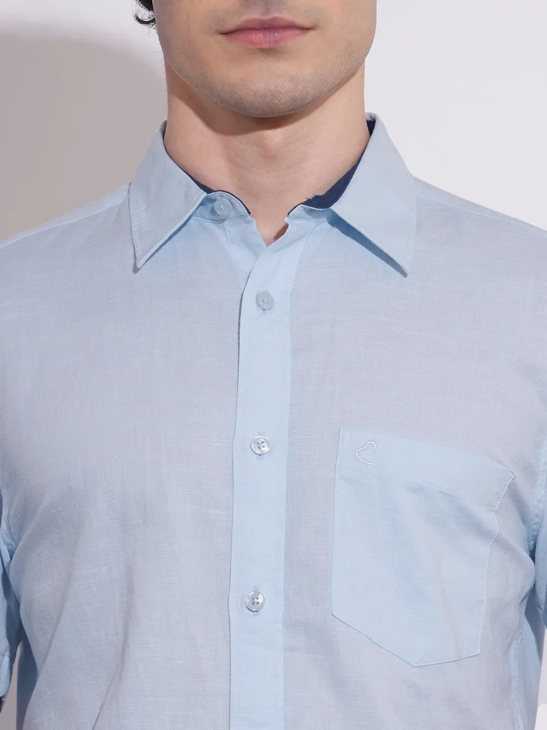 Blue Moderno Fit Regular Collar Short Sleeves Cotton Blend Men's Shirt by Being Human Clothing - Image 5