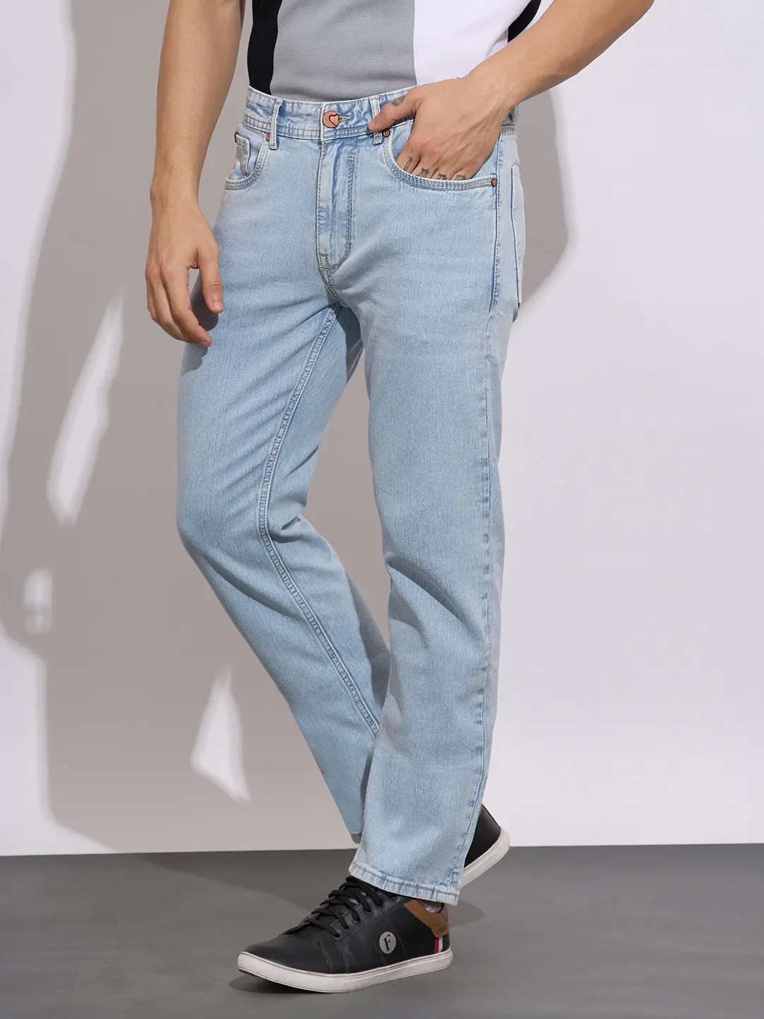 Ice Blue Straight Fit Denims For Men By Being Human Clothing - Image 2