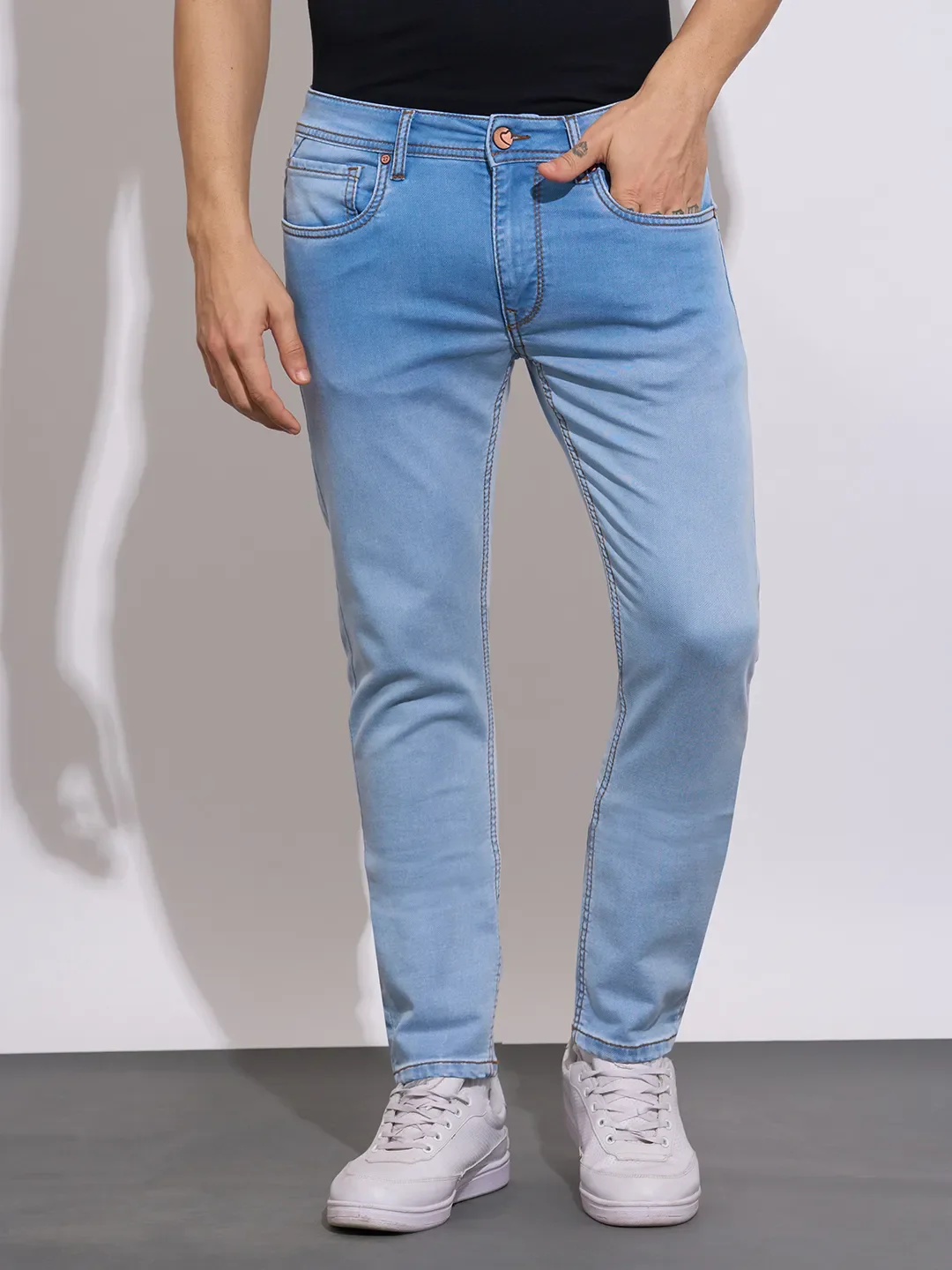 Light Blue Slim Fit Denims For Men By Being Human Clothing