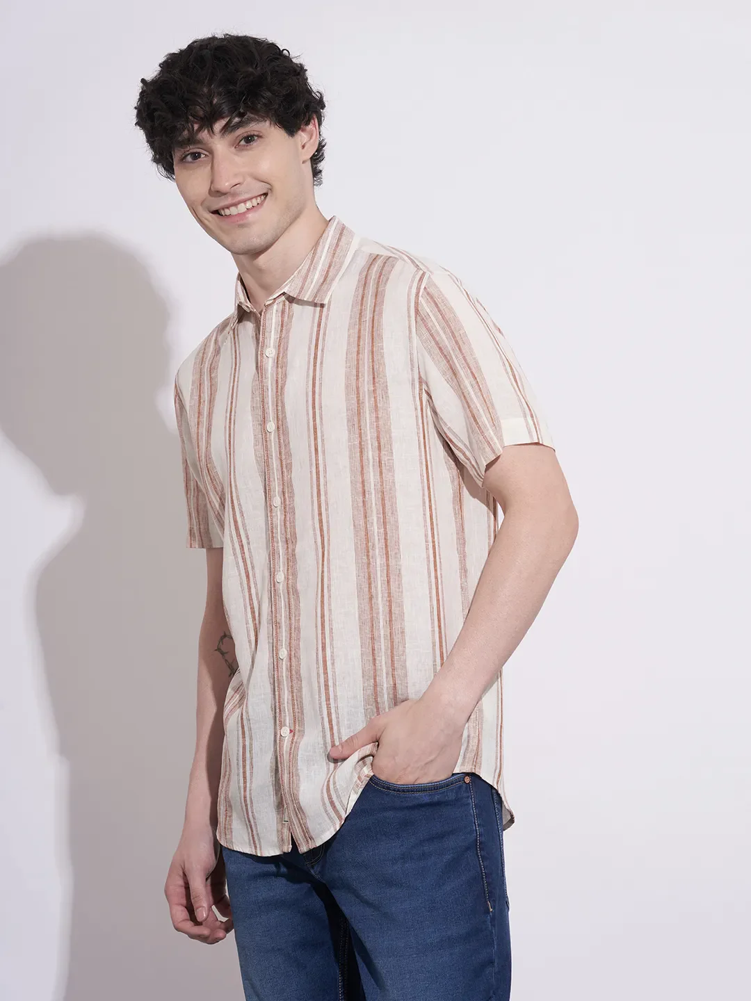 Brown Regular Fit Regular Collar Men's Shirt by Being Human Clothing - Image 2