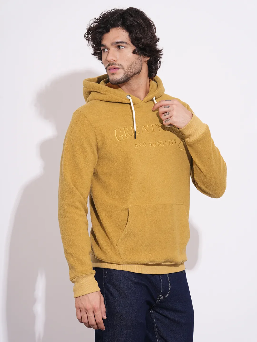 Yellow Regular Fit  Long Sleeves Men's Hoodie by Being Human Clothing - Image 2