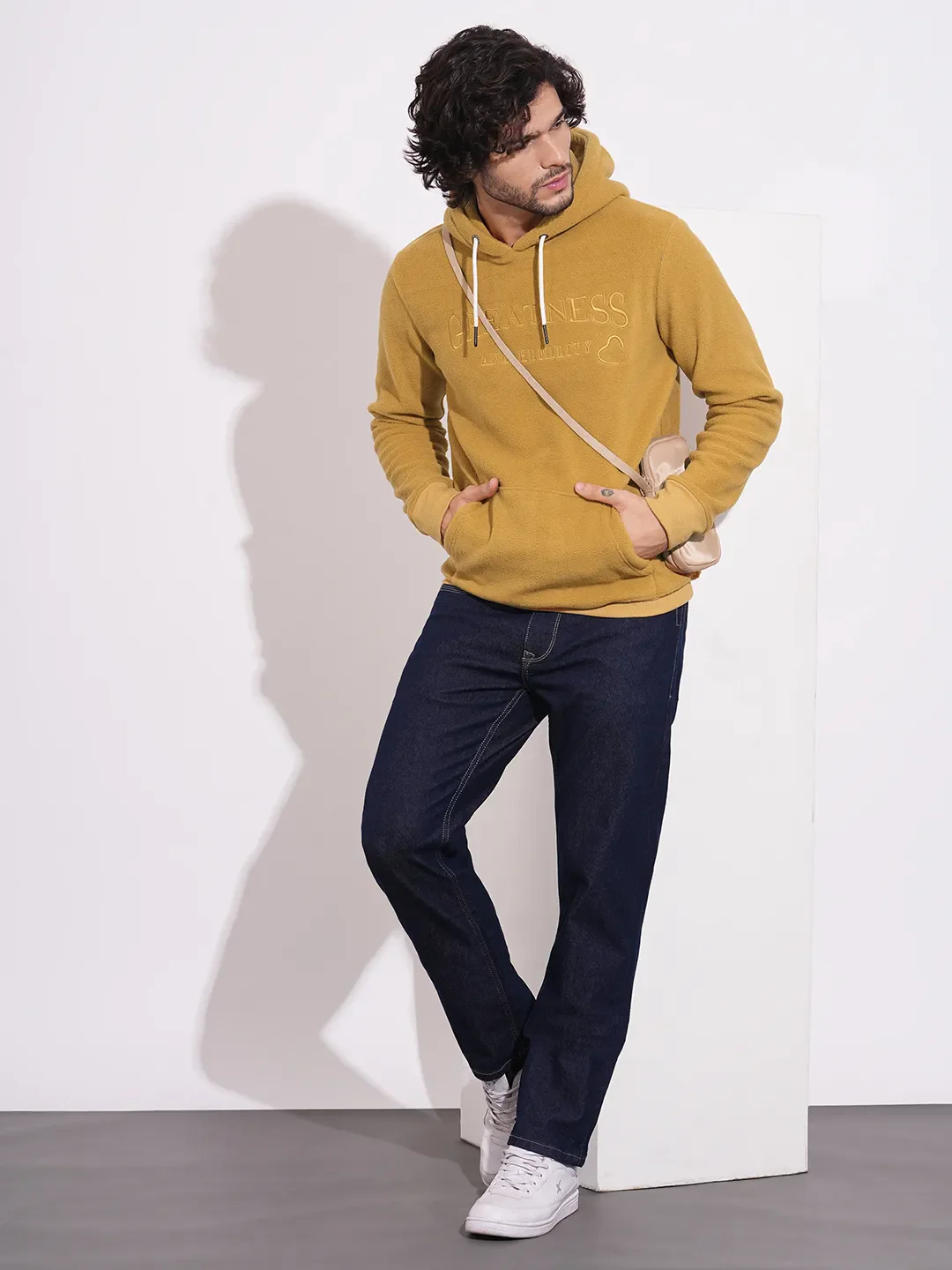 Yellow Regular Fit  Long Sleeves Men's Hoodie by Being Human Clothing - Image 4