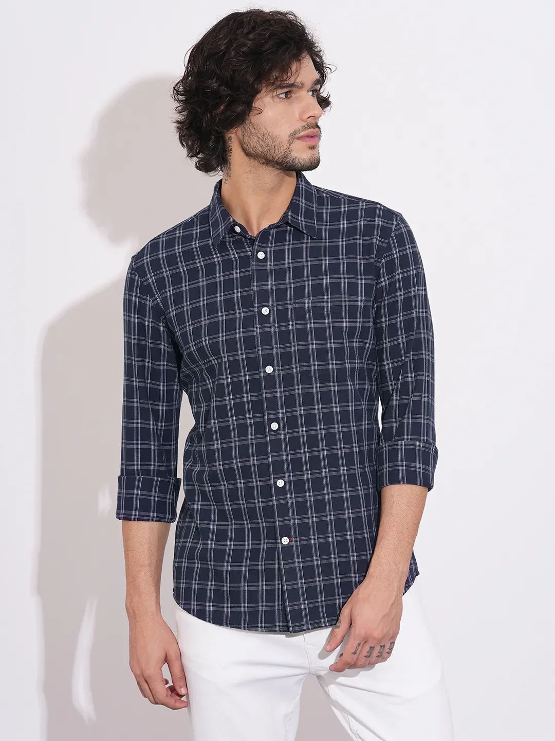 Navy Regular Fit Regular Collar Men's Shirt by Being Human Clothing