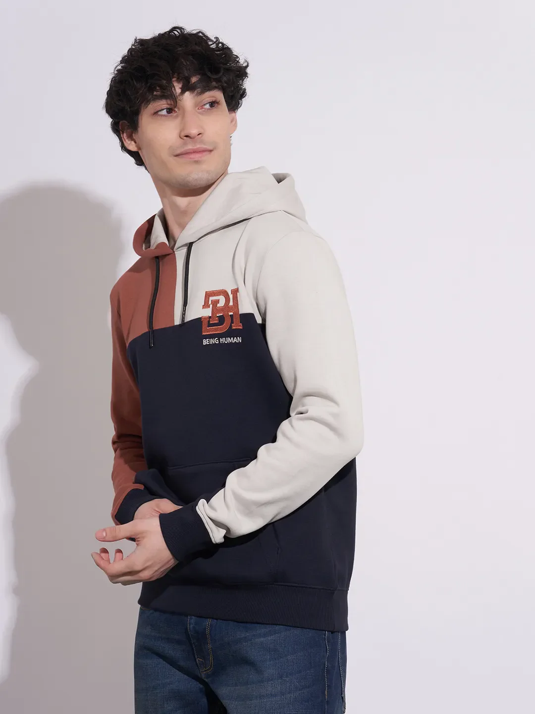 Blue Regular Fit  Long Sleeves Cotton Blend Men's Hoodie by Being Human Clothing - Image 2