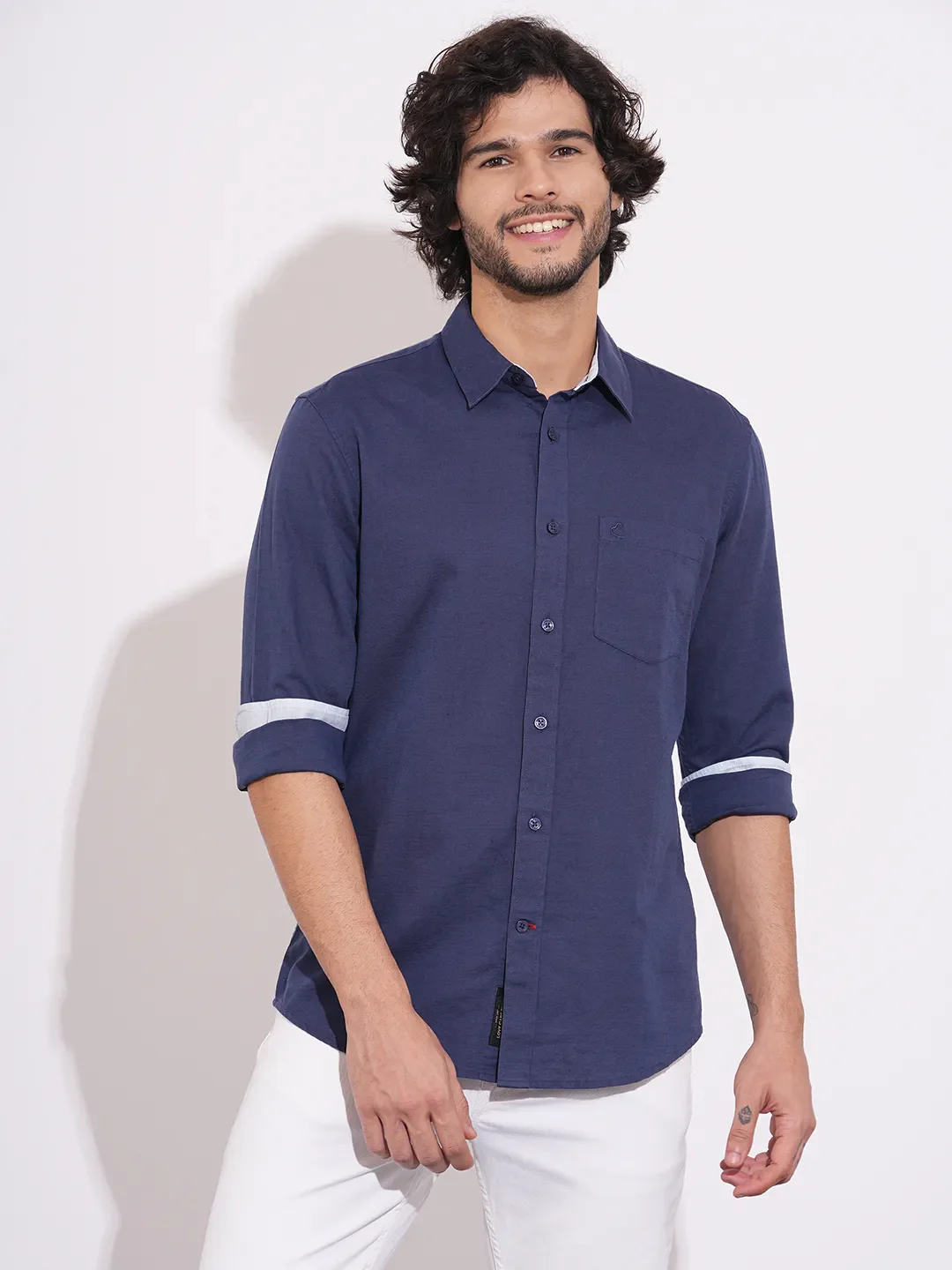Navy Regular Fit Regular Collar Men's Shirt by Being Human Clothing