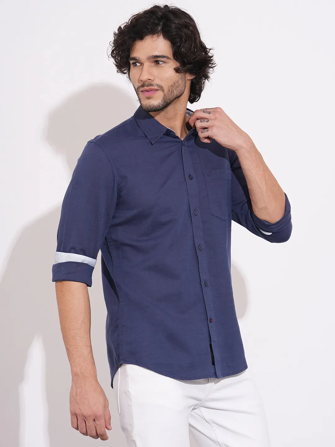 Navy Regular Fit Regular Collar Men's Shirt by Being Human Clothing - Image 2