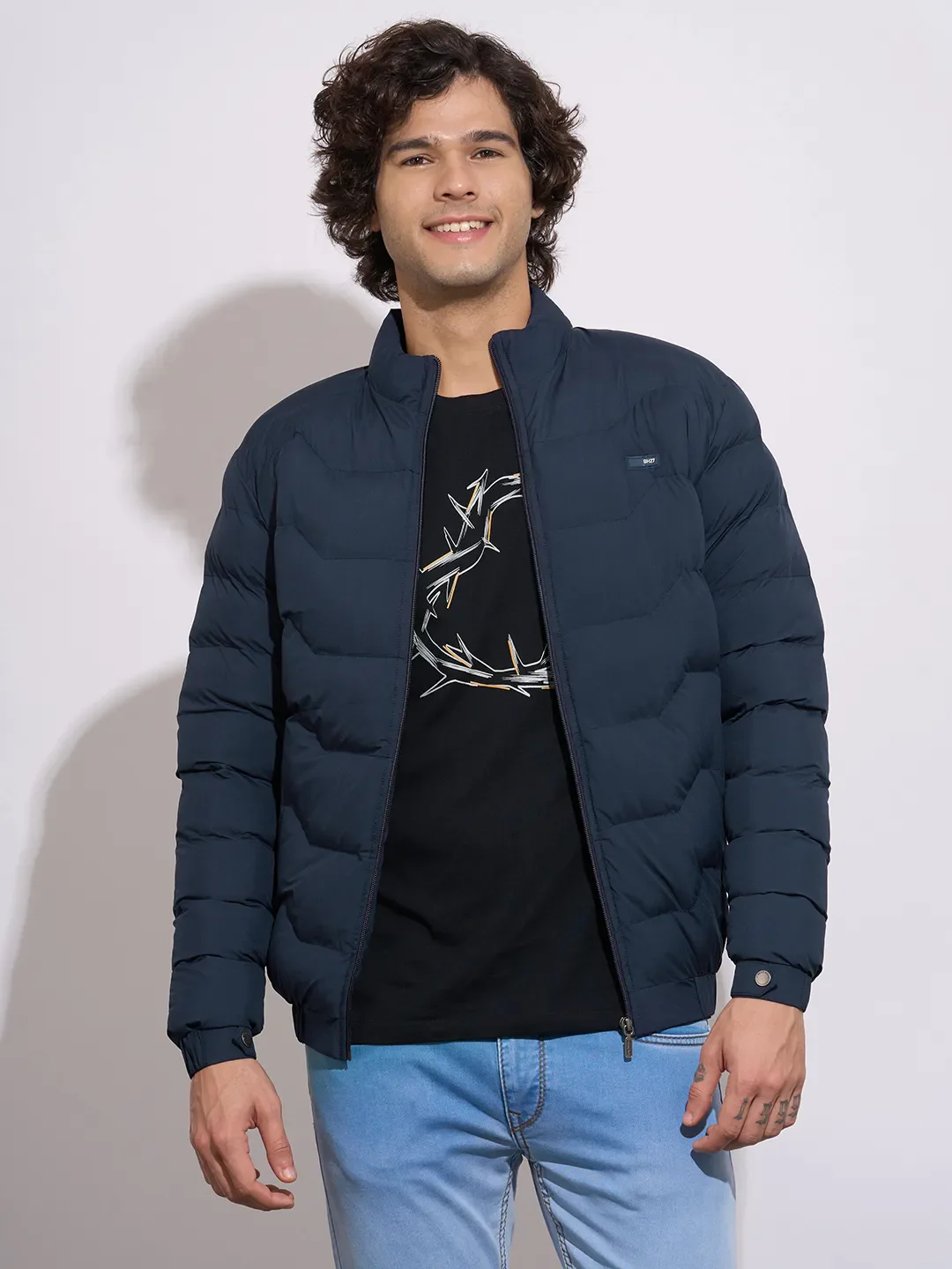 Blue Regular Fit Long Sleeves Polyester Men's Jacket by Being Human Clothing