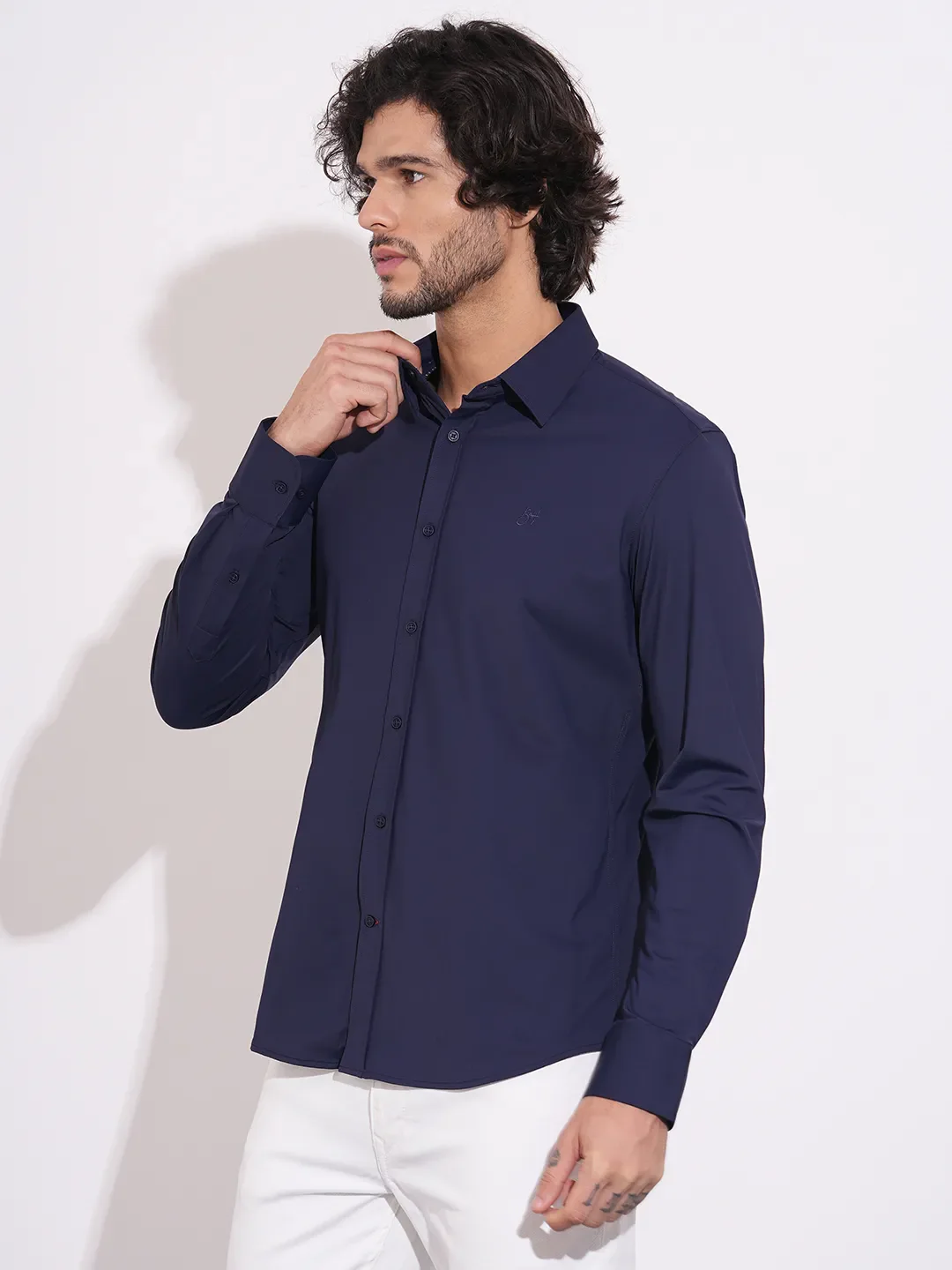 Blue Moderno Fit Regular Collar Long Sleeves Nylon Men's Shirt by Being Human Clothing - Image 2